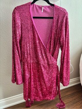 Free People Fuchsia Sequin Wrap Dress